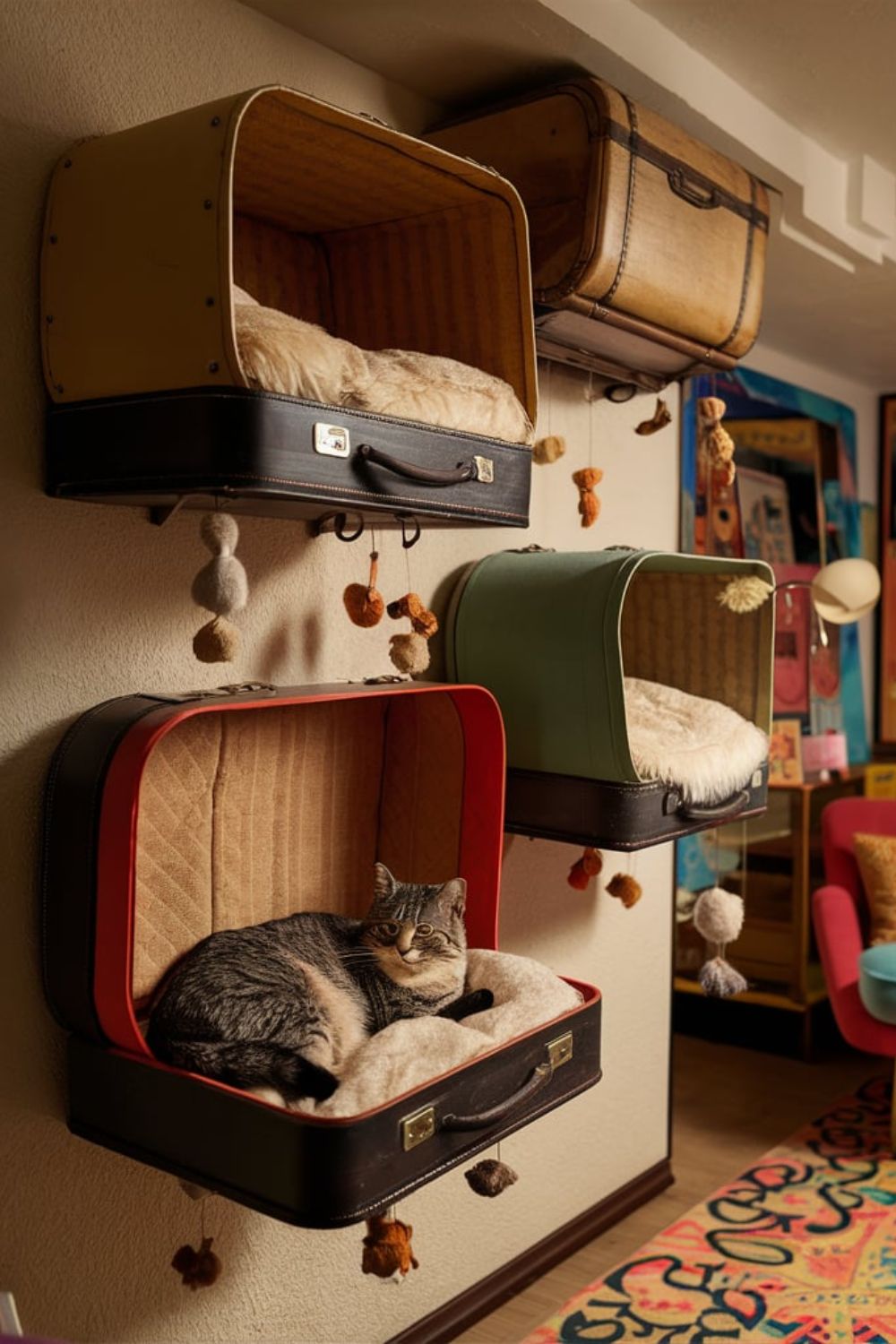 Illustration of Cat Shelves With Retro-Style Mirror